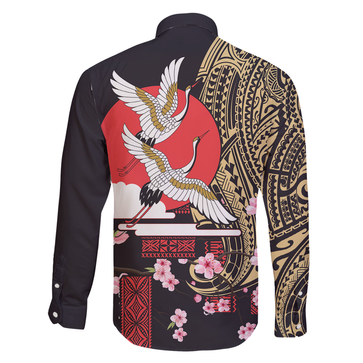 Japanese Culture and Hawaiian Tribal Family Matching Puletasi and Hawaiian Shirt Sakura Blossom Tapa Pattern LT03 - Polynesian Pride