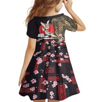 Japanese Culture and Hawaiian Tribal Family Matching Summer Maxi Dress and Hawaiian Shirt Sakura Blossom Tapa Pattern LT03 - Polynesian Pride