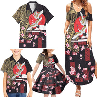 Japanese Culture and Hawaiian Tribal Family Matching Summer Maxi Dress and Hawaiian Shirt Sakura Blossom Tapa Pattern LT03 - Polynesian Pride