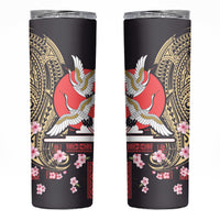 Japanese Culture and Hawaiian Tribal Skinny Tumbler Sakura Blossom Tapa Pattern LT03 Black - Polynesian Pride