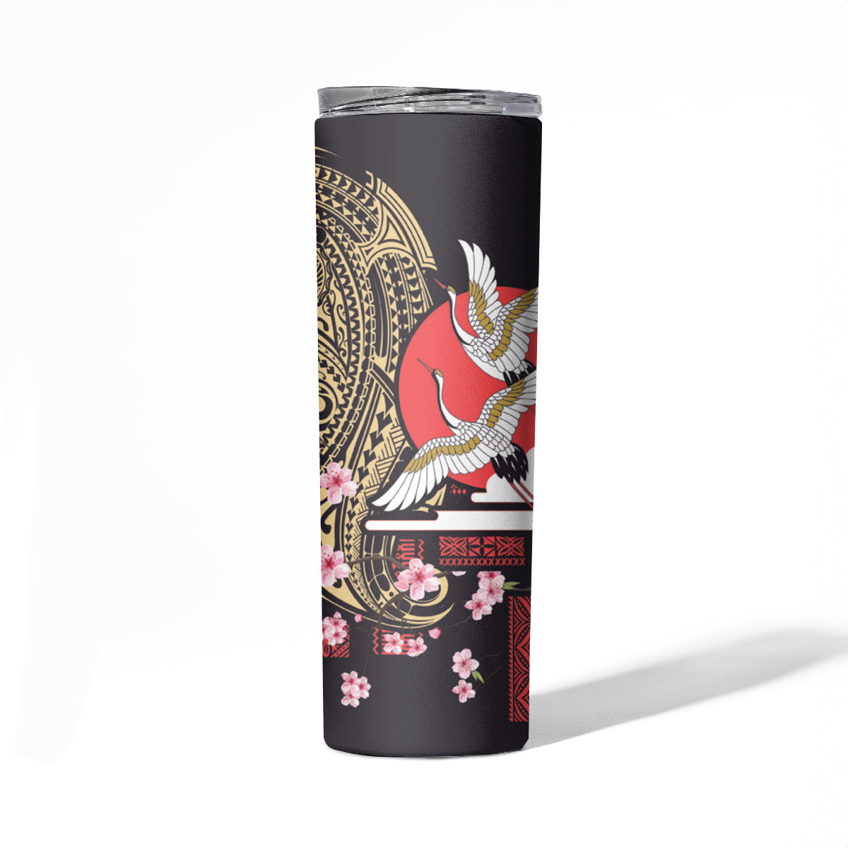Japanese Culture and Hawaiian Tribal Skinny Tumbler Sakura Blossom Tapa Pattern LT03 - Polynesian Pride