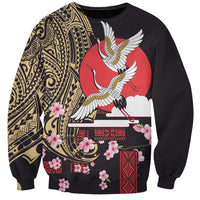 Japanese Culture and Hawaiian Tribal Sweatshirt Sakura Blossom Tapa Pattern