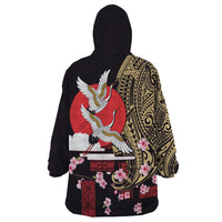 Japanese Culture and Hawaiian Tribal Wearable Blanket Hoodie Sakura Blossom Tapa Pattern LT03 - Polynesian Pride