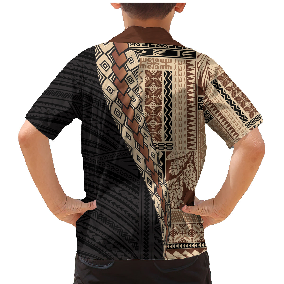 Samoa Siapo Motif Half Style Family Matching Mermaid Dress and Hawaiian Shirt Brown Version LT03 - Polynesian Pride
