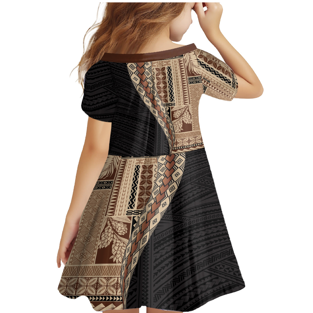 Samoa Siapo Motif Half Style Family Matching Mermaid Dress and Hawaiian Shirt Brown Version LT03 - Polynesian Pride