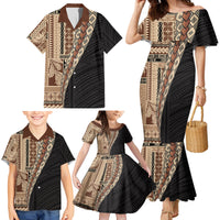 Samoa Siapo Motif Half Style Family Matching Mermaid Dress and Hawaiian Shirt Brown Version LT03 - Polynesian Pride