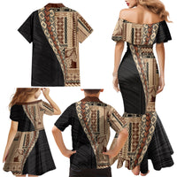 Samoa Siapo Motif Half Style Family Matching Mermaid Dress and Hawaiian Shirt Brown Version LT03 - Polynesian Pride