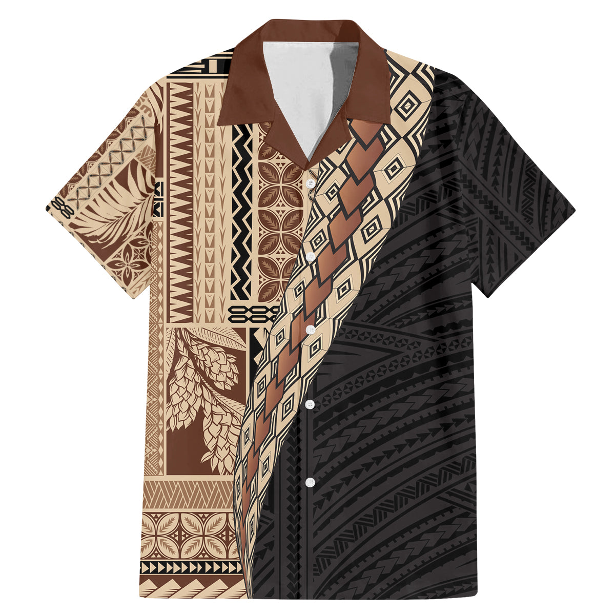 Samoa Siapo Motif Half Style Family Matching Mermaid Dress and Hawaiian Shirt Brown Version LT03 Dad's Shirt - Short Sleeve Brown - Polynesian Pride