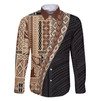 Samoa Siapo Motif Half Style Family Matching Mermaid Dress and Hawaiian Shirt Brown Version LT03 Dad's Shirt - Long Sleeve Brown - Polynesian Pride