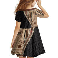 Samoa Siapo Motif Half Style Family Matching Off The Shoulder Long Sleeve Dress and Hawaiian Shirt Brown Version LT03 - Polynesian Pride