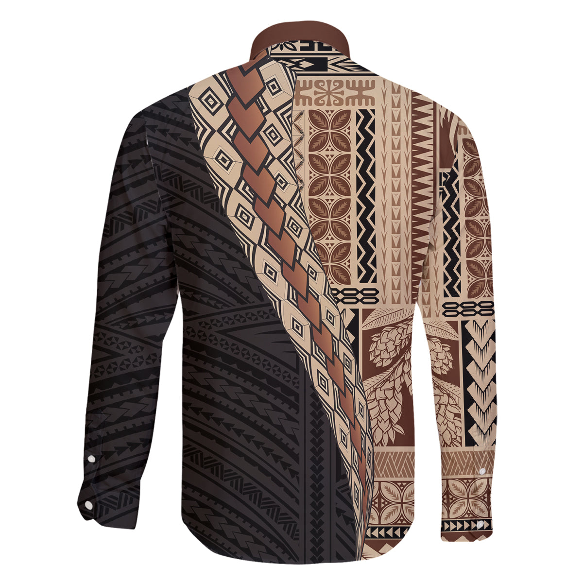 Samoa Siapo Motif Half Style Family Matching Off Shoulder Maxi Dress and Hawaiian Shirt Brown Version