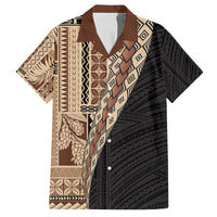 Samoa Siapo Motif Half Style Family Matching Off Shoulder Short Dress and Hawaiian Shirt Brown Version LT03 Dad's Shirt - Short Sleeve Brown - Polynesian Pride