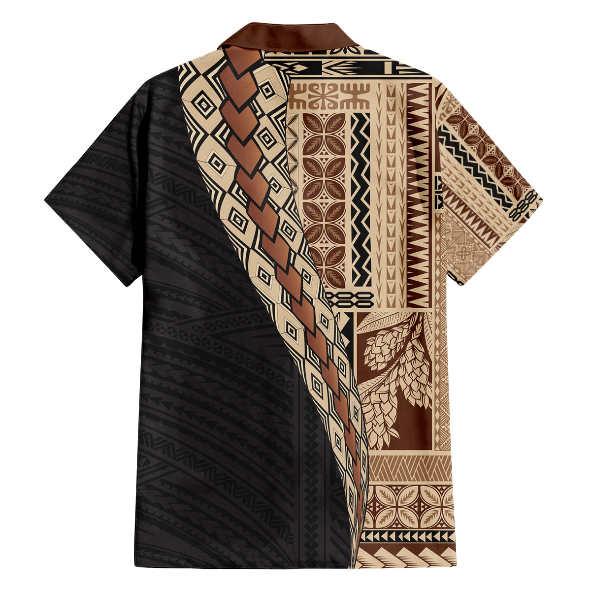 Samoa Siapo Motif Half Style Family Matching Off Shoulder Short Dress and Hawaiian Shirt Brown Version LT03 - Polynesian Pride