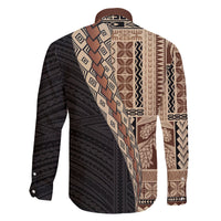 Samoa Siapo Motif Half Style Family Matching Off Shoulder Short Dress and Hawaiian Shirt Brown Version LT03 - Polynesian Pride