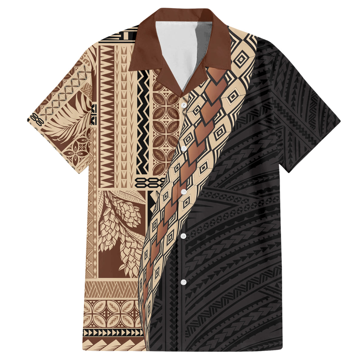 Samoa Siapo Motif Half Style Family Matching Short Sleeve Bodycon Dress and Hawaiian Shirt Brown Version LT03 Dad's Shirt - Short Sleeve Brown - Polynesian Pride