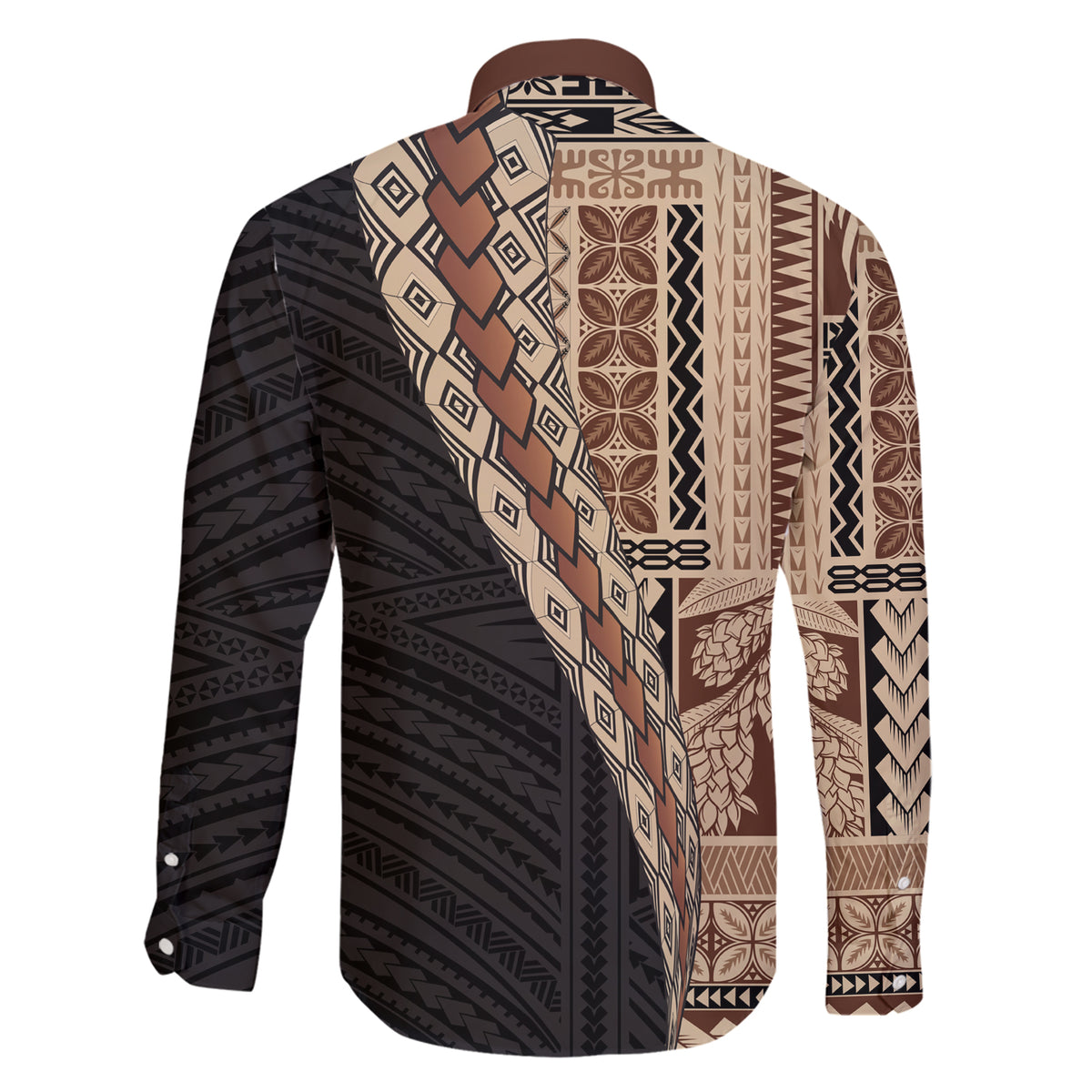 Samoa Siapo Motif Half Style Family Matching Short Sleeve Bodycon Dress and Hawaiian Shirt Brown Version LT03 - Polynesian Pride