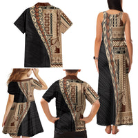 Samoa Siapo Motif Half Style Family Matching Tank Maxi Dress and Hawaiian Shirt Brown Version LT03 - Polynesian Pride