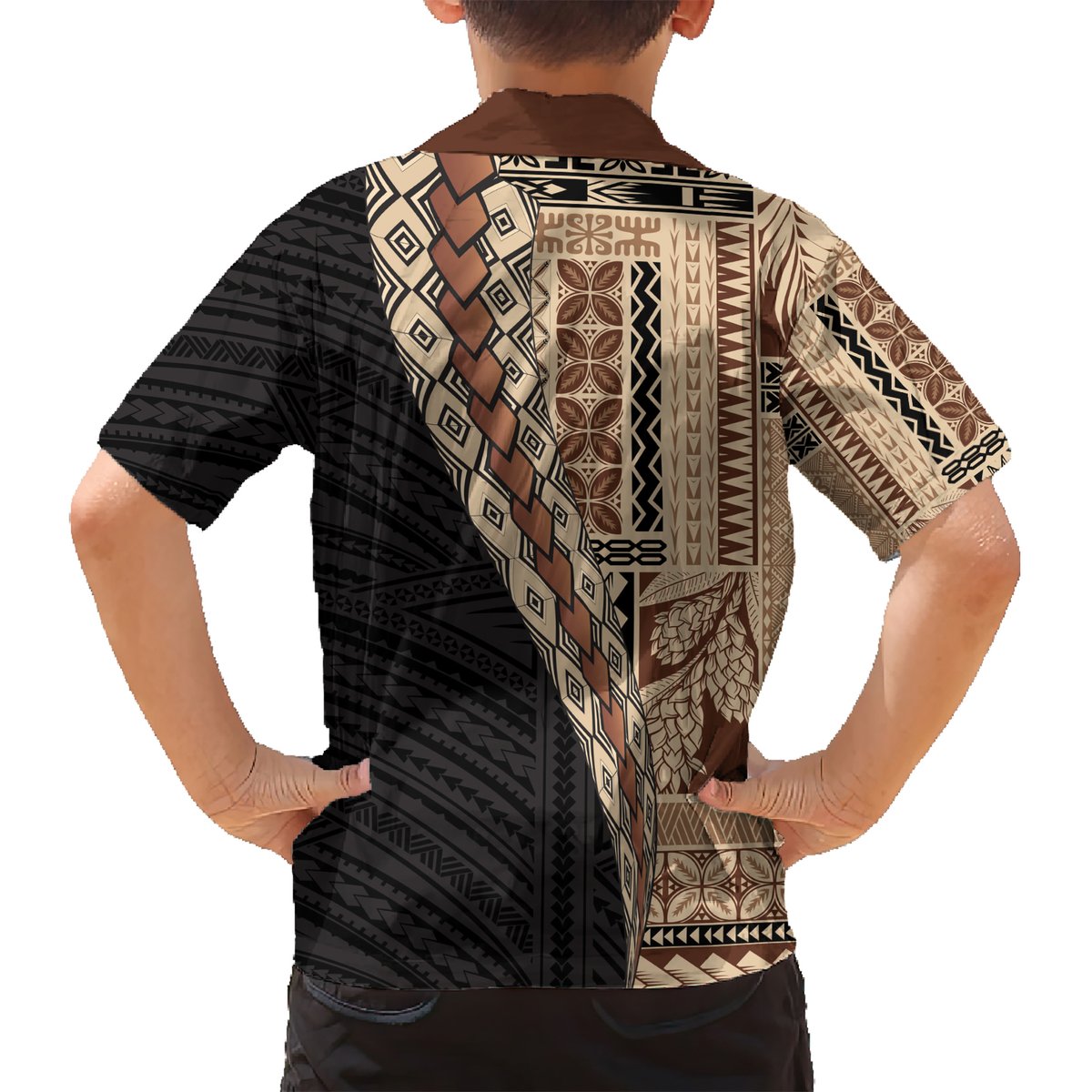 Samoa Siapo Motif Half Style Hawaiian Shirt Brown Version
