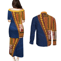 Samoa Siapo Motif Half Style Couples Matching Puletasi and Long Sleeve Button Shirt Colorful Version LT03 - Polynesian Pride
