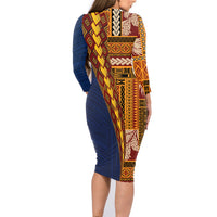 Samoa Siapo Motif Half Style Family Matching Long Sleeve Bodycon Dress and Hawaiian Shirt Colorful Version LT03 - Polynesian Pride