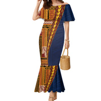 Samoa Siapo Motif Half Style Family Matching Mermaid Dress and Hawaiian Shirt Colorful Version LT03 Mom's Dress Yellow - Polynesian Pride