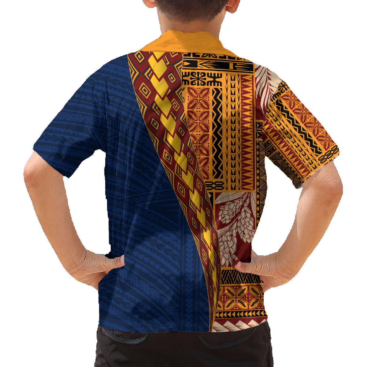Samoa Siapo Motif Half Style Family Matching Off The Shoulder Long Sleeve Dress and Hawaiian Shirt Colorful Version LT03 - Polynesian Pride