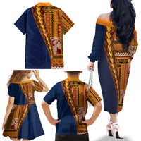 Samoa Siapo Motif Half Style Family Matching Off The Shoulder Long Sleeve Dress and Hawaiian Shirt Colorful Version LT03 - Polynesian Pride