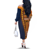 Samoa Siapo Motif Half Style Family Matching Off The Shoulder Long Sleeve Dress and Hawaiian Shirt Colorful Version LT03 - Polynesian Pride