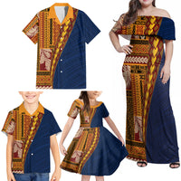 Samoa Siapo Motif Half Style Family Matching Off Shoulder Maxi Dress and Hawaiian Shirt Colorful Version LT03 - Polynesian Pride