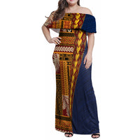 Samoa Siapo Motif Half Style Family Matching Off Shoulder Maxi Dress and Hawaiian Shirt Colorful Version LT03 Mom's Dress Yellow - Polynesian Pride