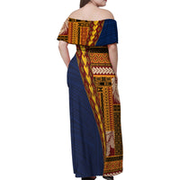 Samoa Siapo Motif Half Style Family Matching Off Shoulder Maxi Dress and Hawaiian Shirt Colorful Version LT03 - Polynesian Pride