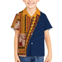 Samoa Siapo Motif Half Style Family Matching Off Shoulder Maxi Dress and Hawaiian Shirt Colorful Version LT03 Son's Shirt Yellow - Polynesian Pride