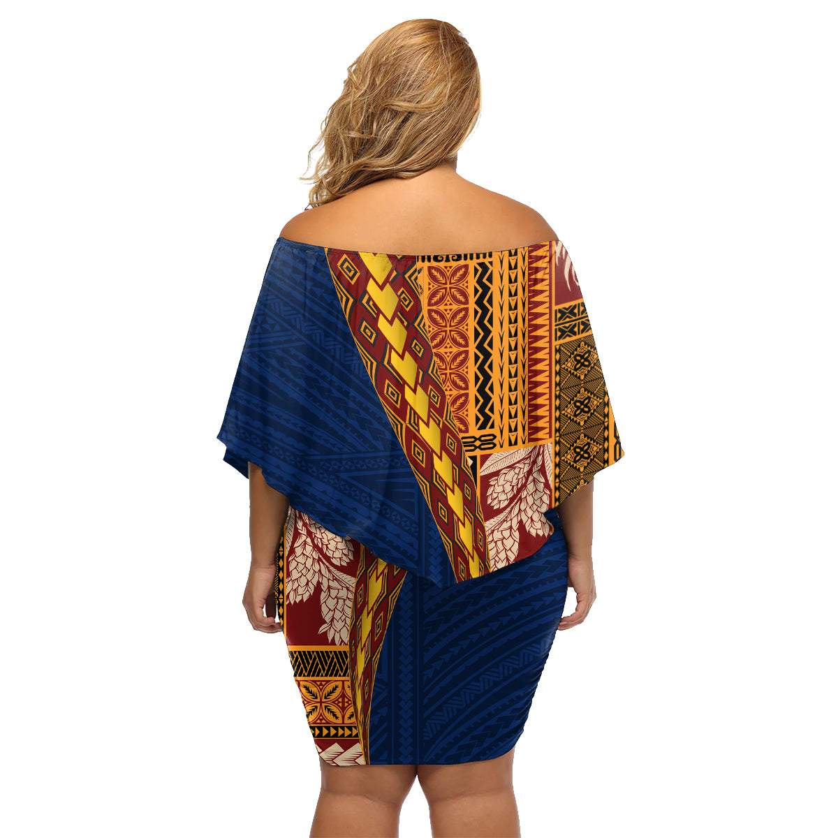 Samoa Siapo Motif Half Style Family Matching Off Shoulder Short Dress and Hawaiian Shirt Colorful Version LT03 - Polynesian Pride