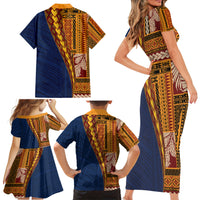 Samoa Siapo Motif Half Style Family Matching Short Sleeve Bodycon Dress and Hawaiian Shirt Colorful Version LT03 - Polynesian Pride