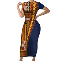 Samoa Siapo Motif Half Style Family Matching Short Sleeve Bodycon Dress and Hawaiian Shirt Colorful Version LT03 Mom's Dress Yellow - Polynesian Pride