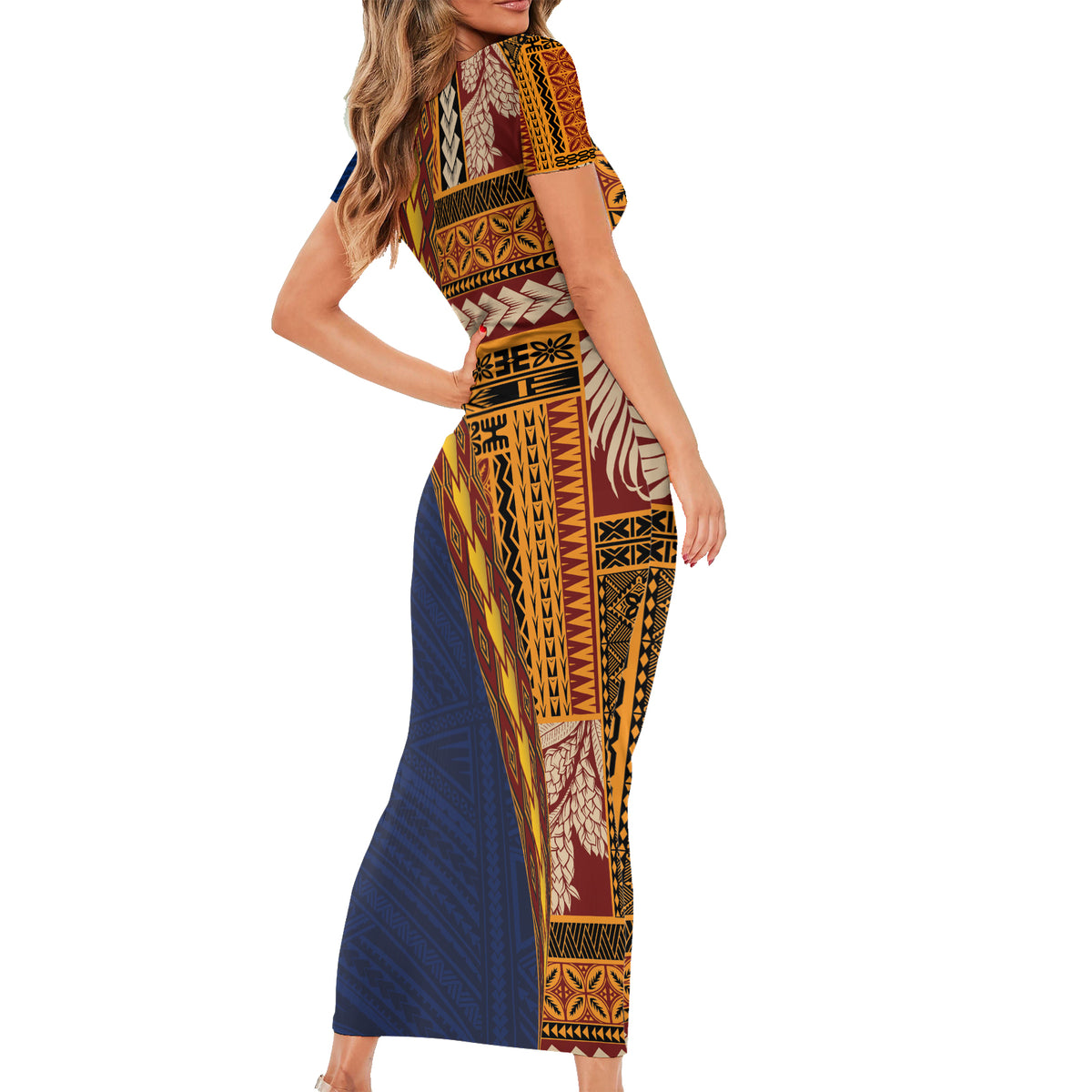 Samoa Siapo Motif Half Style Family Matching Short Sleeve Bodycon Dress and Hawaiian Shirt Colorful Version LT03 - Polynesian Pride
