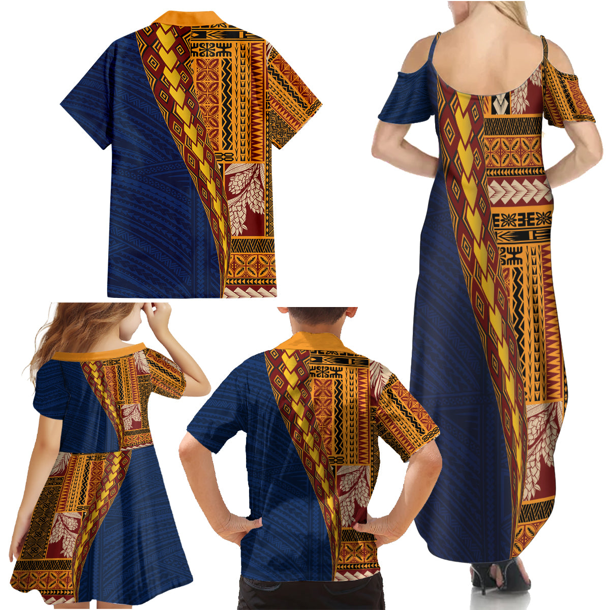 Samoa Siapo Motif Half Style Family Matching Summer Maxi Dress and Hawaiian Shirt Colorful Version LT03 - Polynesian Pride
