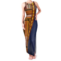 Samoa Siapo Motif Half Style Family Matching Tank Maxi Dress and Hawaiian Shirt Colorful Version LT03 Mom's Dress Yellow - Polynesian Pride