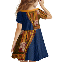 Samoa Siapo Motif Half Style Kid Short Sleeve Dress Colorful Version LT03 - Polynesian Pride