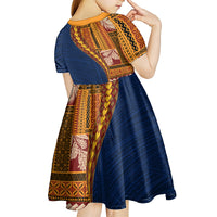 Samoa Siapo Motif Half Style Kid Short Sleeve Dress Colorful Version LT03 - Polynesian Pride