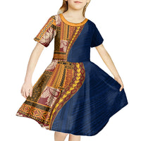 Samoa Siapo Motif Half Style Kid Short Sleeve Dress Colorful Version LT03 - Polynesian Pride