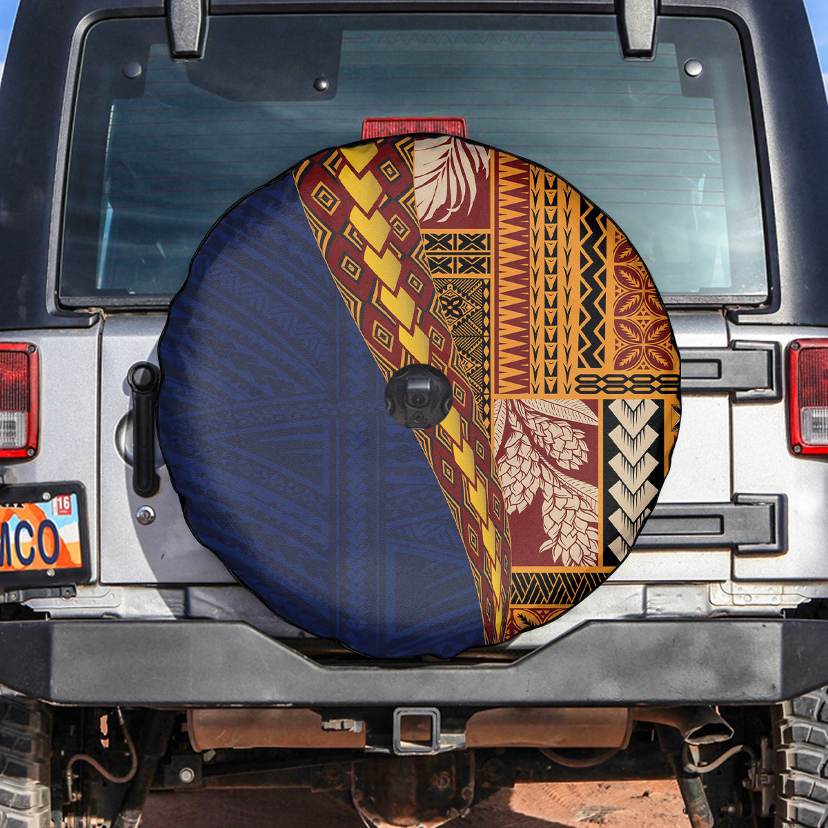 Samoa Siapo Motif Half Style Spare Tire Cover Colorful Version LT03 Yellow - Polynesian Pride