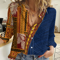 Samoa Siapo Motif Half Style Women Casual Shirt Colorful Version LT03 Female Yellow - Polynesian Pride