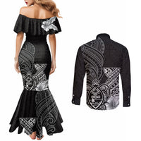 Guam Latte Stone Chamorro Culture Couples Matching Mermaid Dress and Long Sleeve Button Shirt Tapa Pattern LT03 - Polynesian Pride