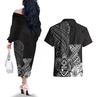 Guam Latte Stone Chamorro Culture Couples Matching Off The Shoulder Long Sleeve Dress and Hawaiian Shirt Tapa Pattern LT03 - Polynesian Pride
