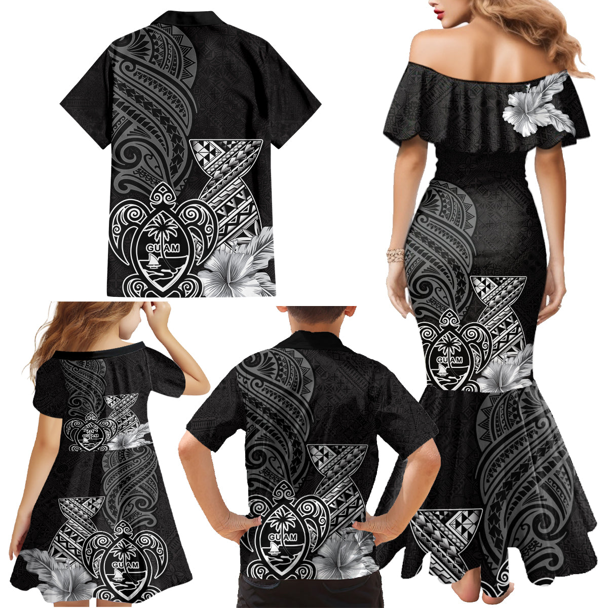 Guam Latte Stone Chamorro Culture Family Matching Mermaid Dress and Hawaiian Shirt Tapa Pattern LT03 - Polynesian Pride