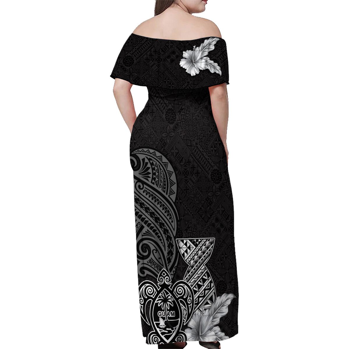 Guam Latte Stone Chamorro Culture Family Matching Off Shoulder Maxi Dress and Hawaiian Shirt Tapa Pattern LT03 - Polynesian Pride