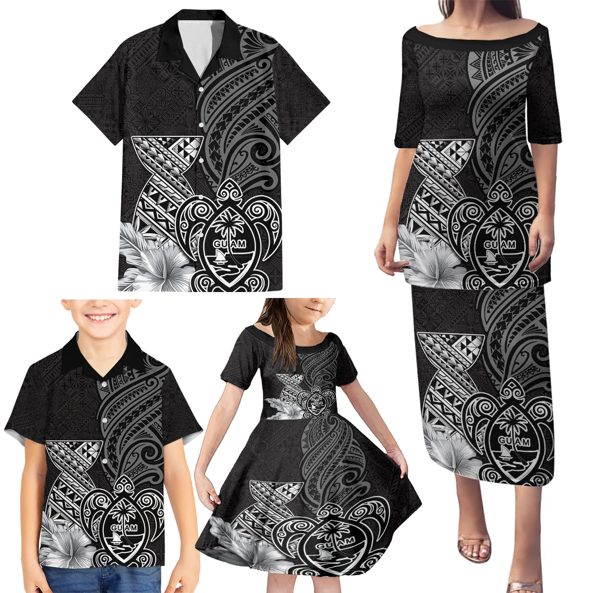 Guam Latte Stone Chamorro Culture Family Matching Puletasi and Hawaiian Shirt Tapa Pattern LT03 - Polynesian Pride