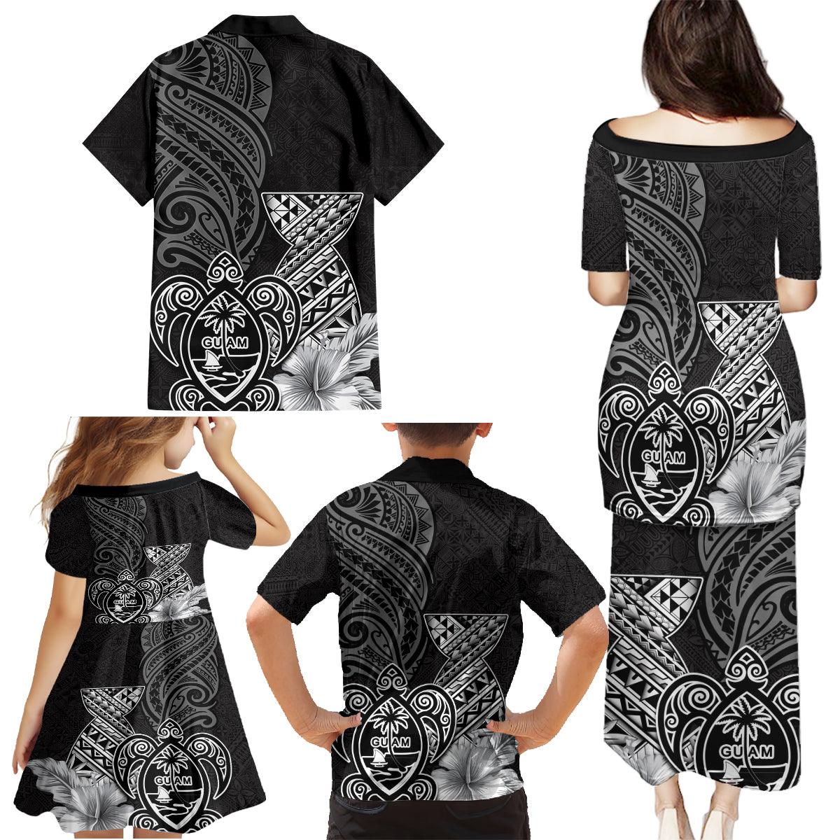 Guam Latte Stone Chamorro Culture Family Matching Puletasi and Hawaiian Shirt Tapa Pattern LT03 - Polynesian Pride