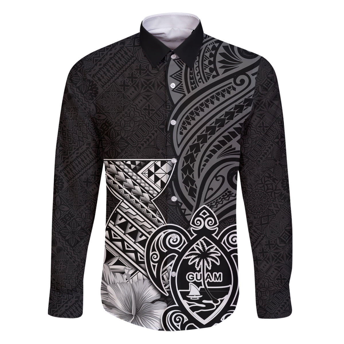 Guam Latte Stone Chamorro Culture Family Matching Puletasi and Hawaiian Shirt Tapa Pattern LT03 Dad's Shirt - Long Sleeve Black - Polynesian Pride
